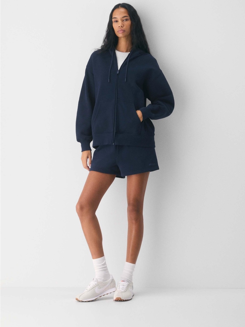 Aritzia Navy Zip Hoodie and Shorts Set
